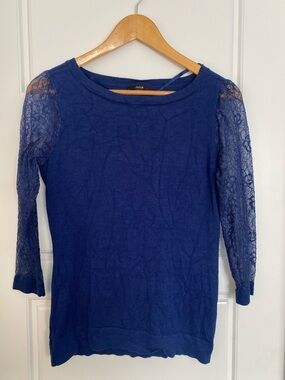 Jacob Navy Blue Size Medium Lace-Sleeve Scoop Neck Sweater